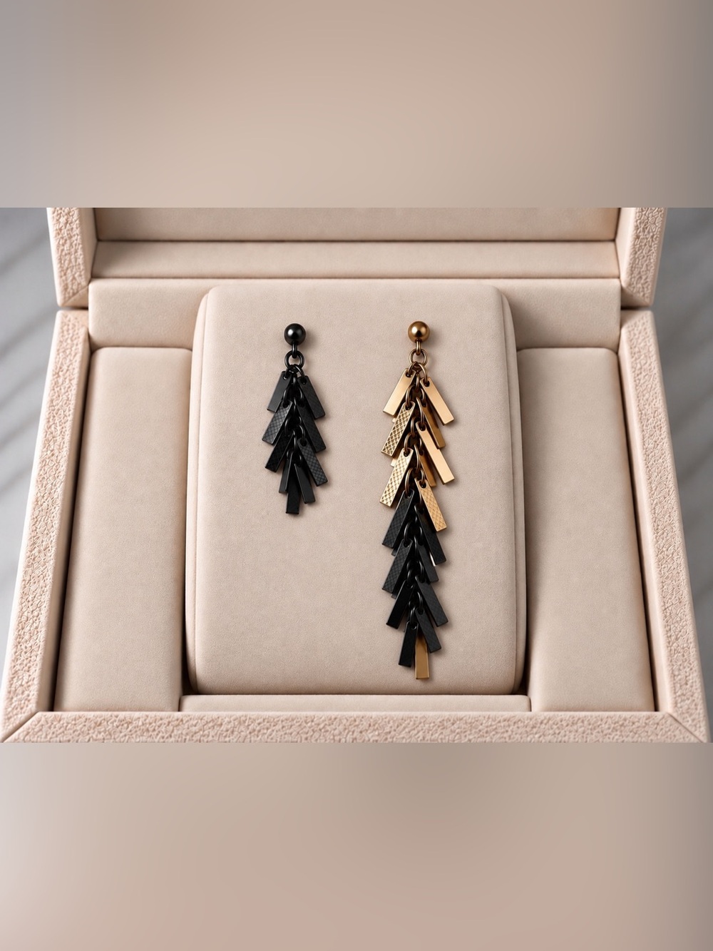 Gold and Black Mixed Metal Cascade Drop Earrings - Women Jewelry